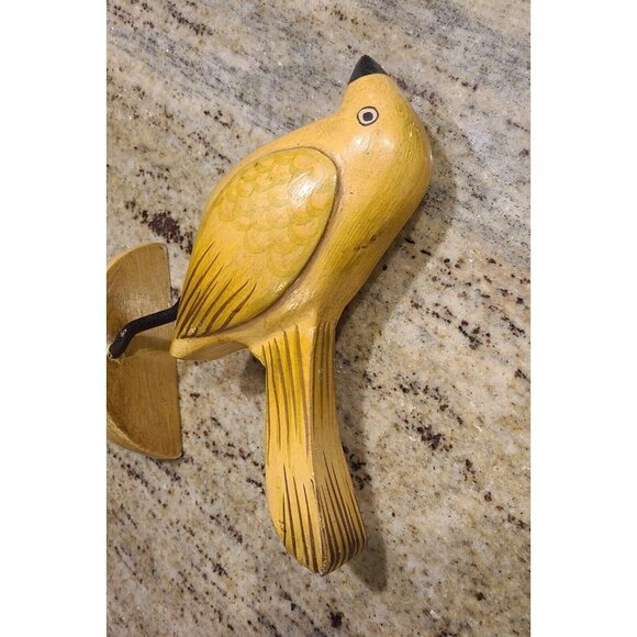 Vintage Painted Carved Perched Bird Wall Hanging Yellow Folk Art About 9" - Picture 3 of 12